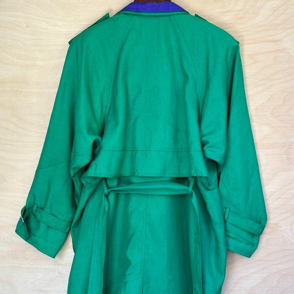 Vintage J. Gallery Green Purple Long Sleeve Trench Coat Retro Size 11/12 P - Picture 4 of 4